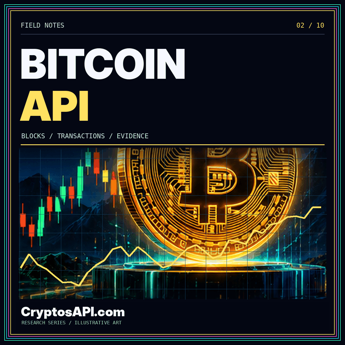 BITCOIN / API — neon cryptocurrency chart artwork for CryptosAPI.com