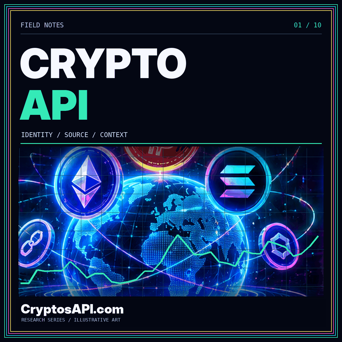 CRYPTO / API — neon cryptocurrency chart artwork for CryptosAPI.com