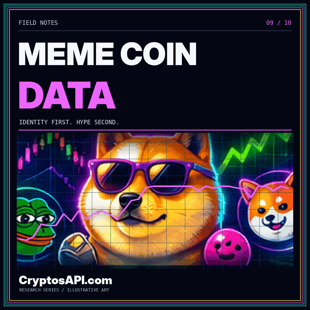 MEME COIN / DATA — neon cryptocurrency chart artwork for CryptosAPI.com