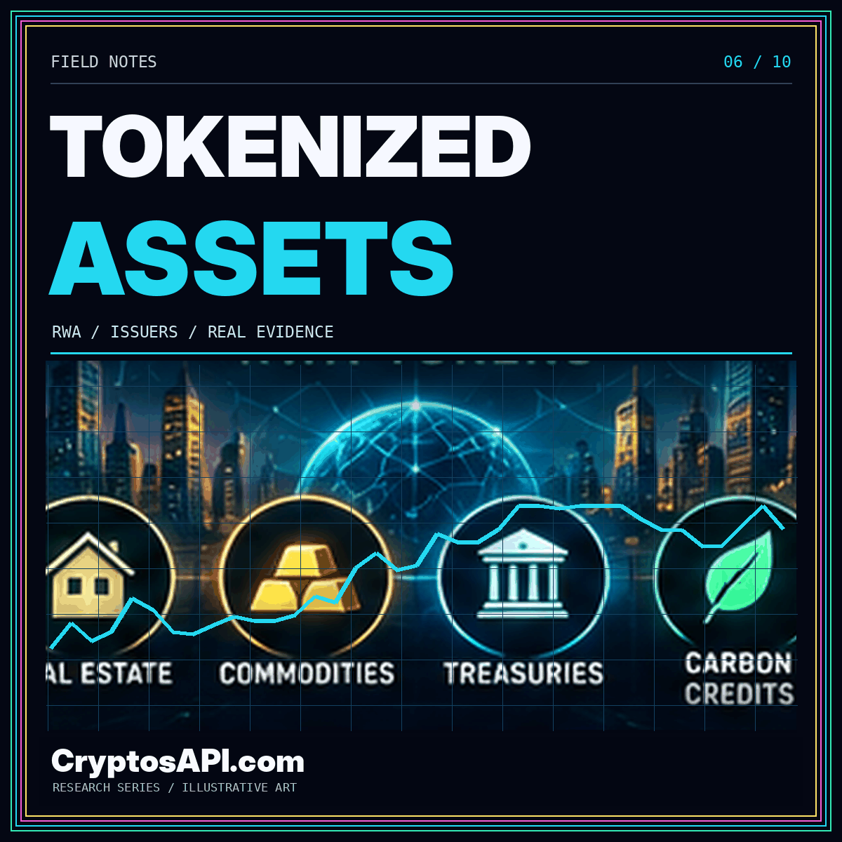 TOKENIZED / ASSETS — neon cryptocurrency chart artwork for CryptosAPI.com
